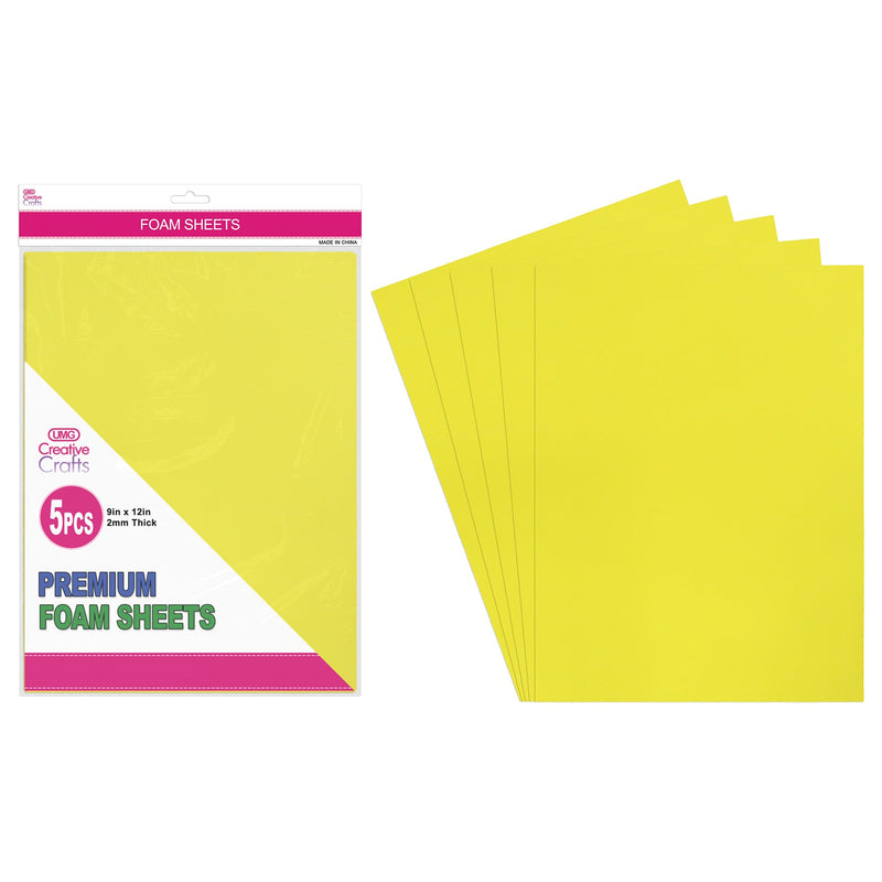 FOAM SHEETS 9"X12" 5PC LIGHT YELLOW 2MM THICK