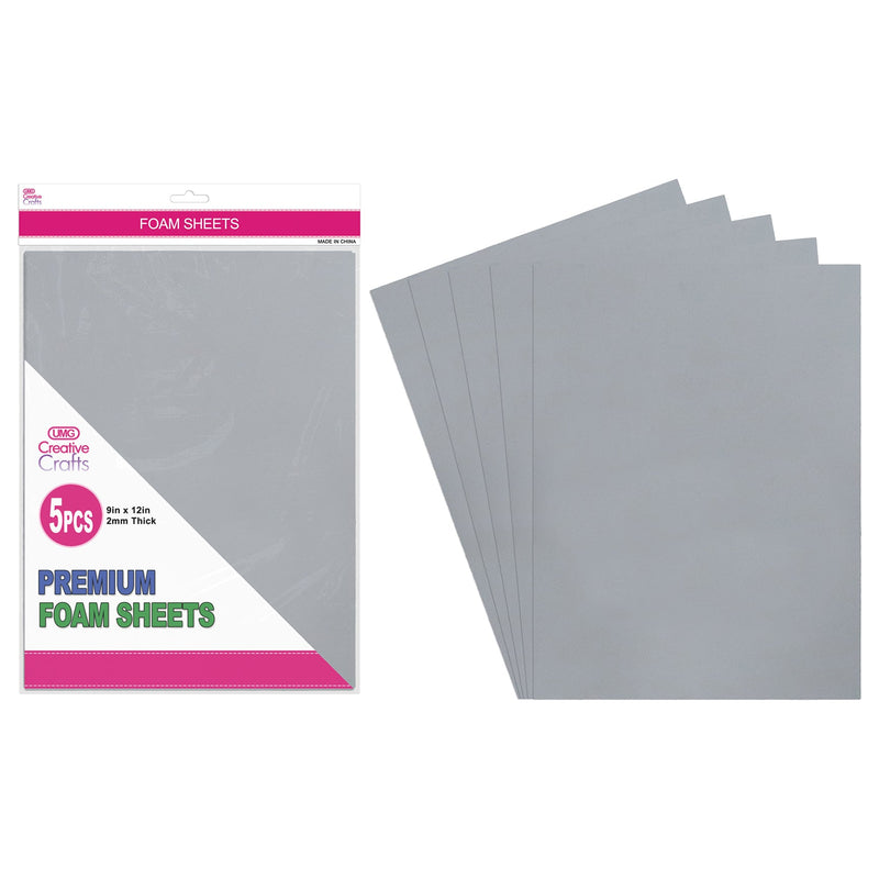 FOAM SHEETS 9"X12" 5PC GREY SILVER 2MM THICK