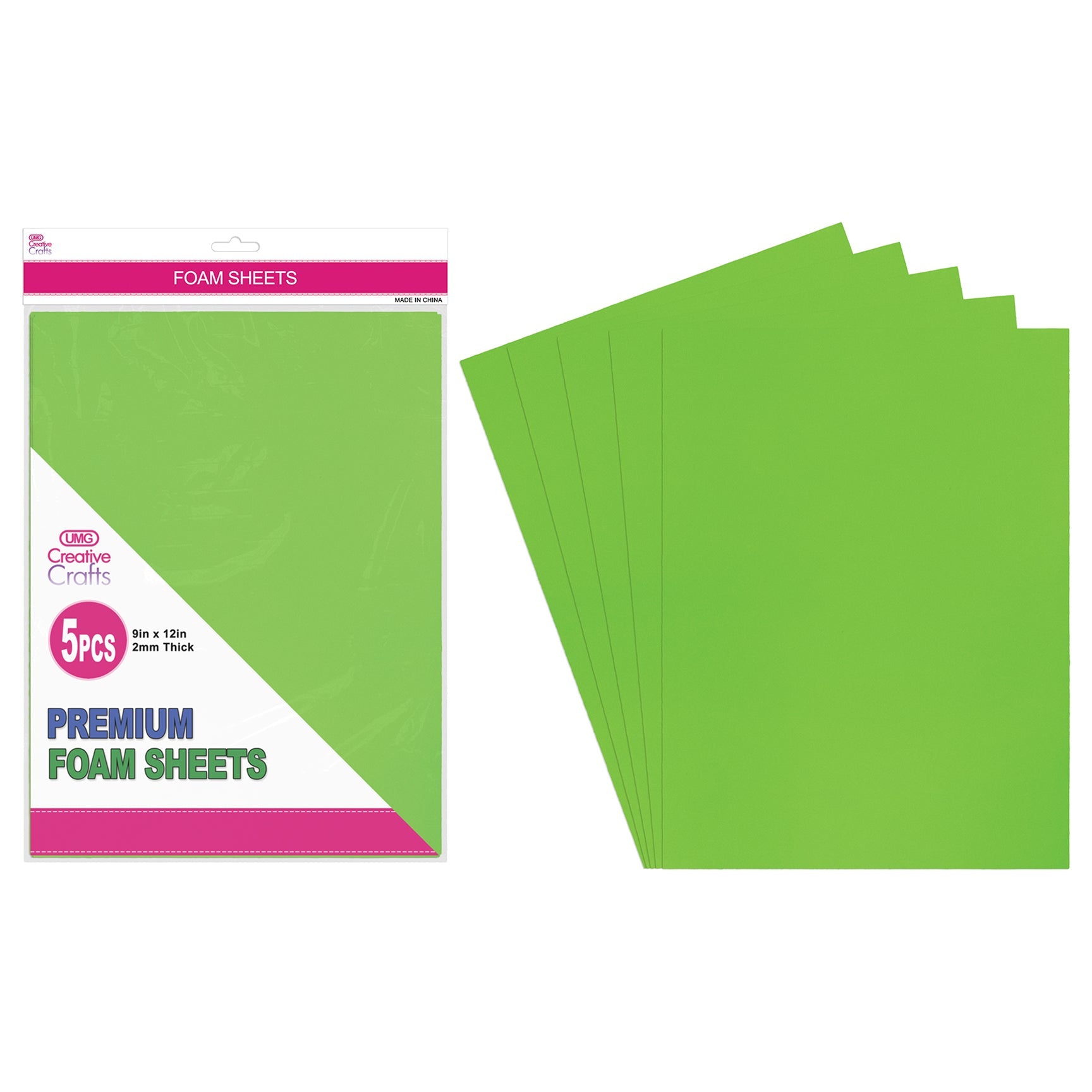 FOAM SHEETS 9"X12" 5PC GREEN 2MM THICK