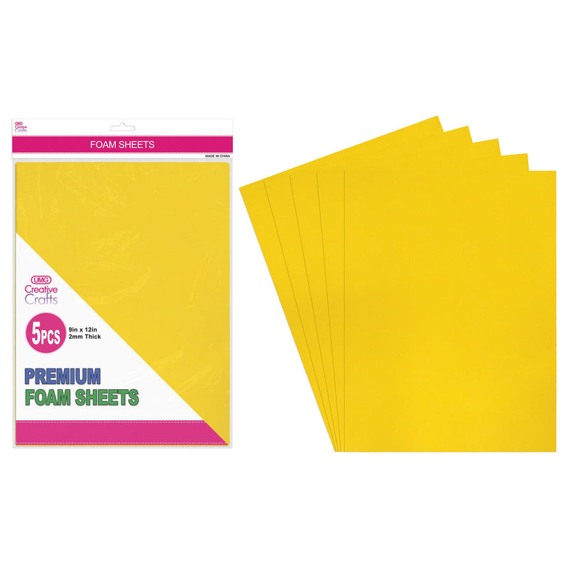 FOAM SHEETS 9"X12" 5PC YELLOW 2MM THICK