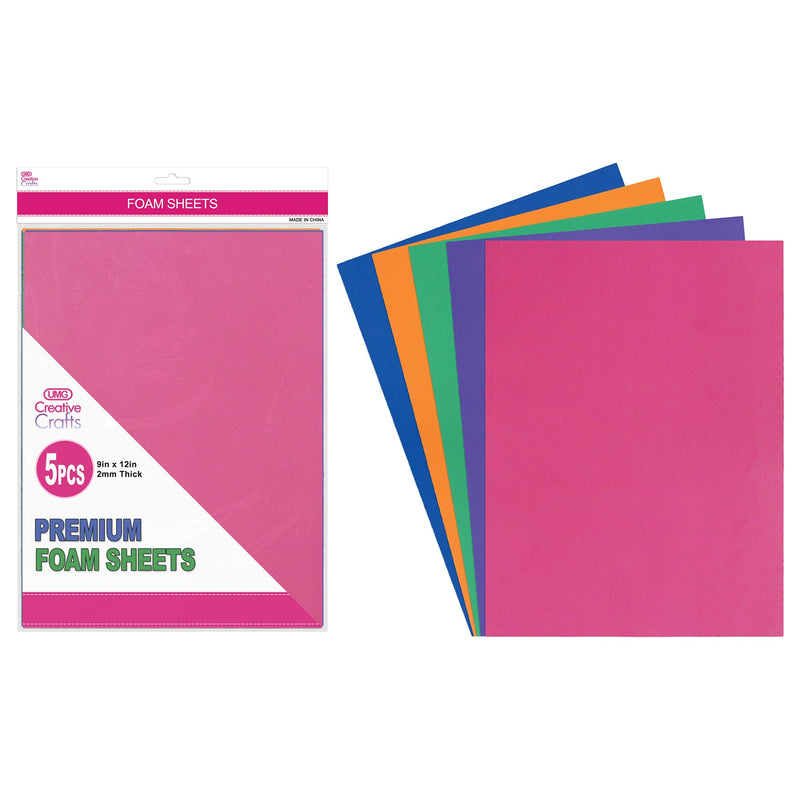 FOAM SHEETS 9"X12" 5PC HOT COLORS 2MM THICK