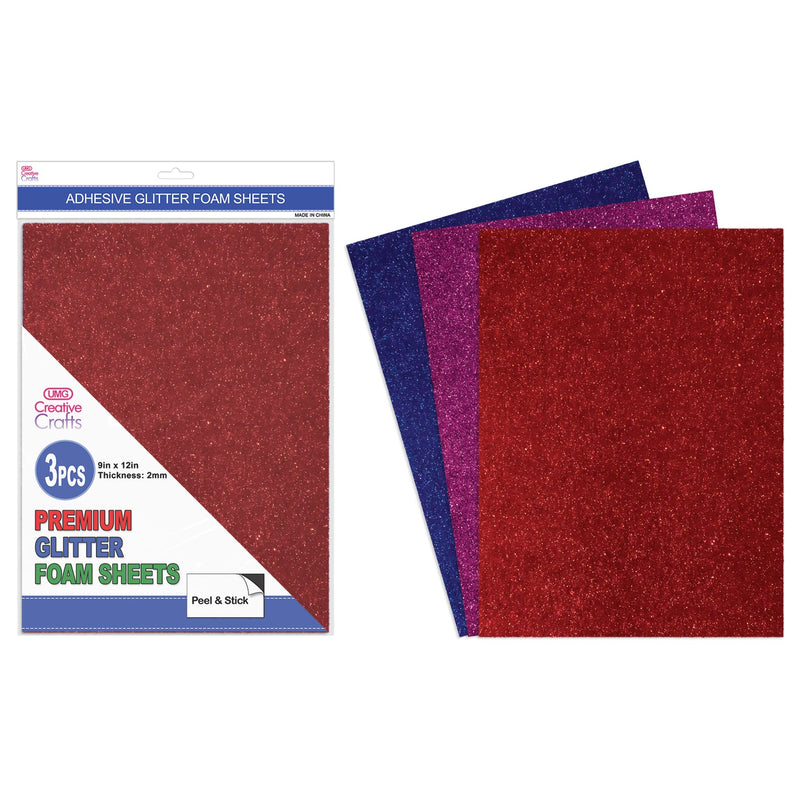 GLITTER FOAM SHEETS PEEL&STICK 3PC RED, PINK, BLUE 9"X