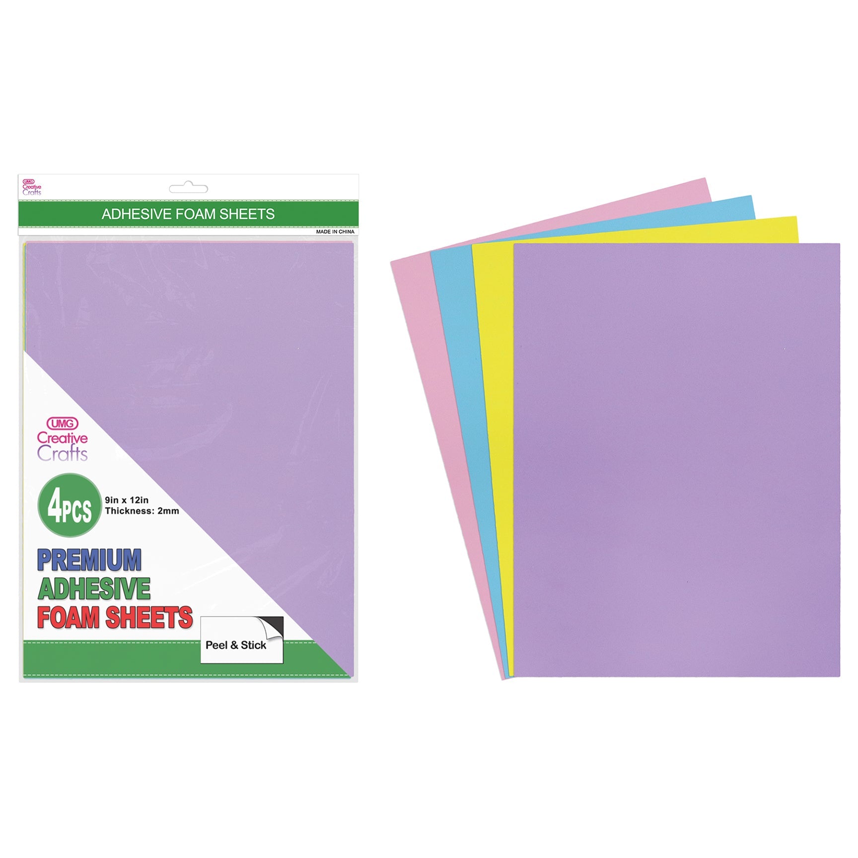 FOAM SHEETS PEEL&STICK 9"X12" 4PCLIGHT COLORS 2MM THIC