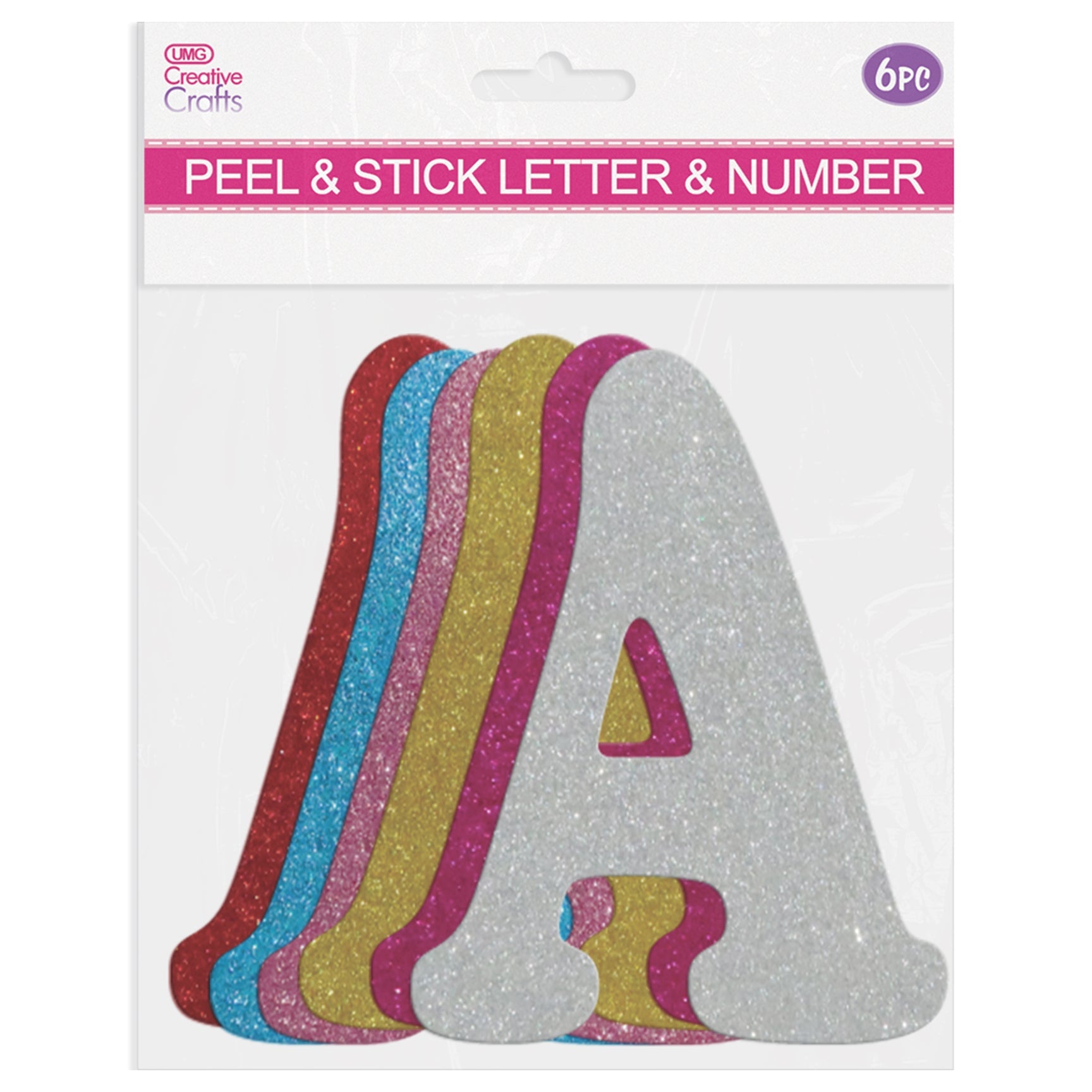 GLITTER LETTERS "A" PEEL&STICK 6 COLORS ASSTD 12-14CM