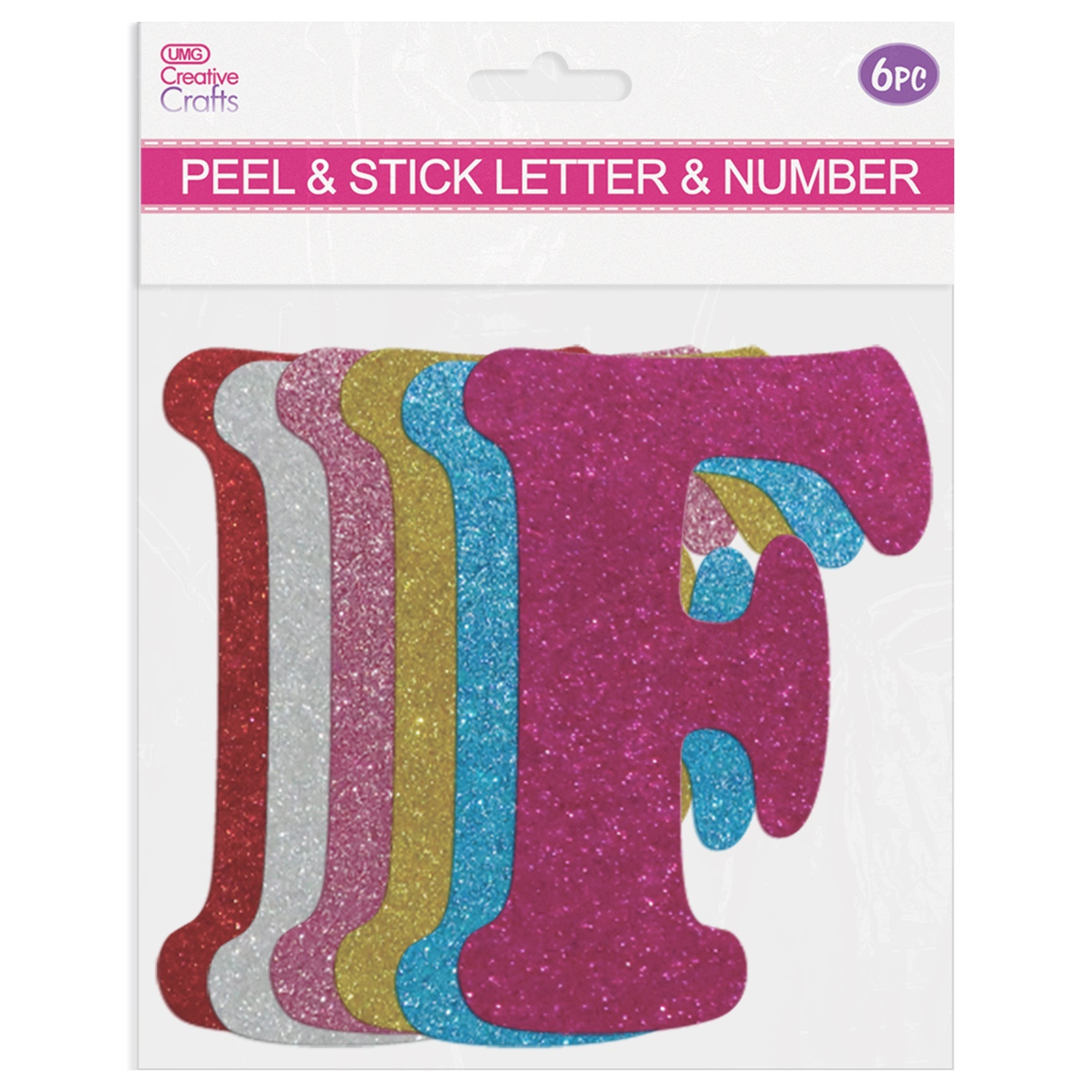 GLITTER LETTERS "F" PEEL&STICK 6 COLORS ASSTD 12-14CM