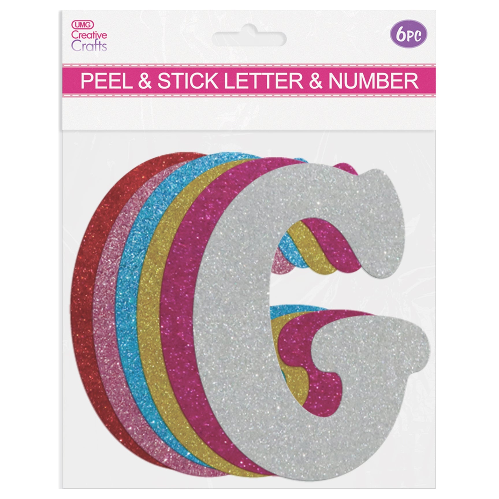 GLITTER LETTERS "G" PEEL&STICK 6 COLORS ASSTD 12-14CM