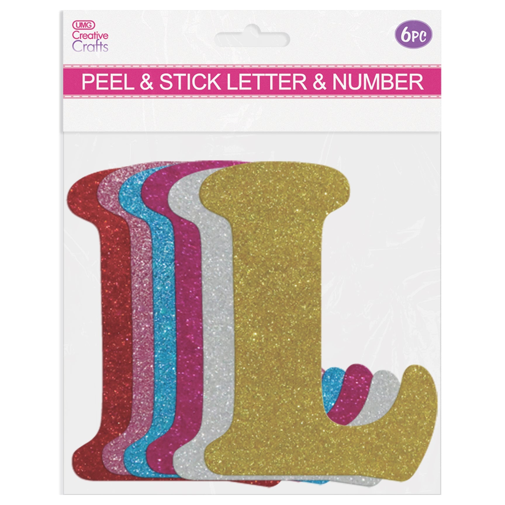 GLITTER LETTERS "L" PEEL&STICK 6 COLORS ASSTD 12-14CM