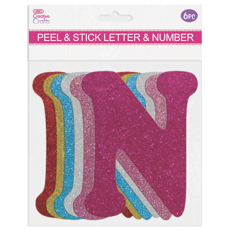 GLITTER LETTERS "N PEEL&STICK 6 COLORS ASSTD 12-14CM