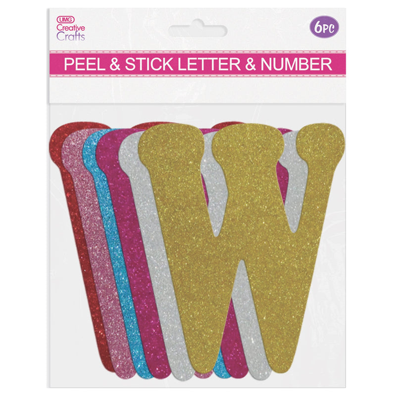 GLITTER LETTERS "W" PEEL&STICK 6 COLORS ASSTD 12-14CM