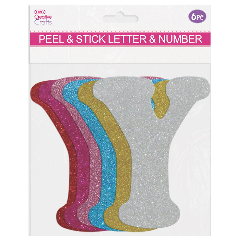 GLITTER LETTERS "Y" PEEL&STICK 6 COLORS ASSTD 12-14CM