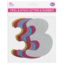 GLITTER LETTERS "3" PEEL&STICK 6 COLORS ASSTD 12-14CM