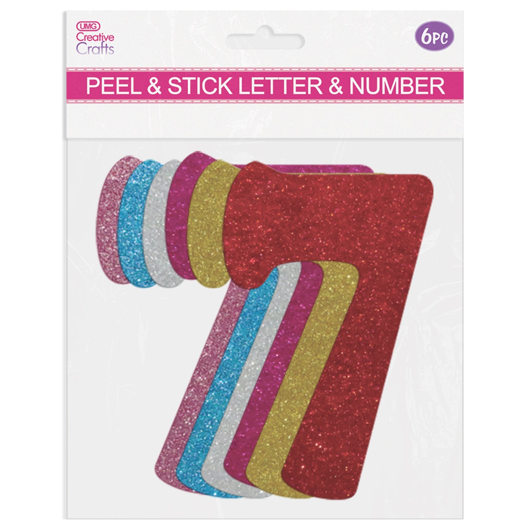 GLITTER LETTERS "7" PEEL&STICK 6 COLORS ASSTD 12-14CM