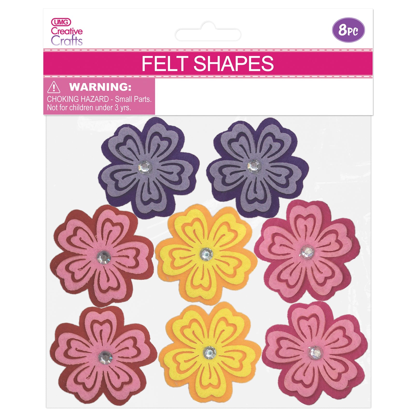 FELT FLOWER HEAD W/GEM 6CM 8PC