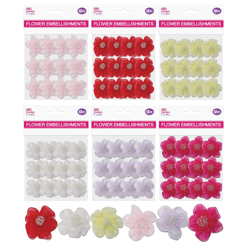 FLOWER EMBELLISHMENT 12PC ASSTD