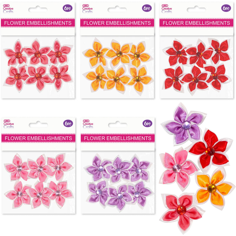 SATIN FLOWER STAR W/ GEM 5CM 6PC