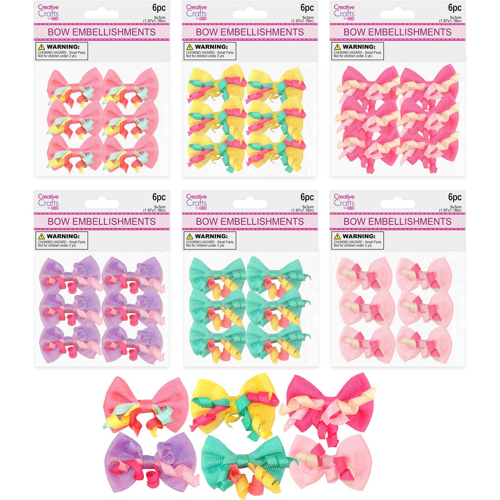 BOW W/ RIBBON CURLS 5x3.5CM 6PC