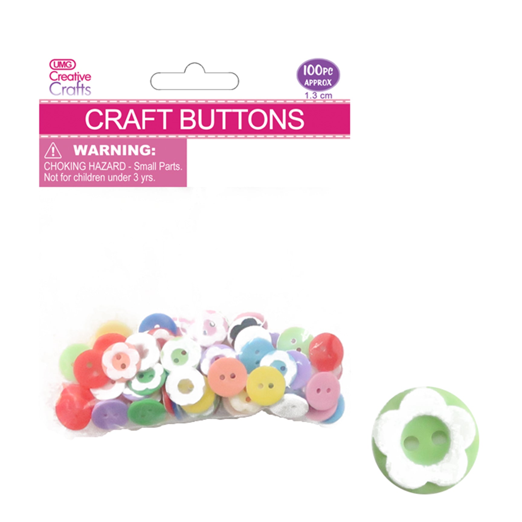 CRAFT BUTTONS FLOWER MIXED COLORS 1.3CM 100PC