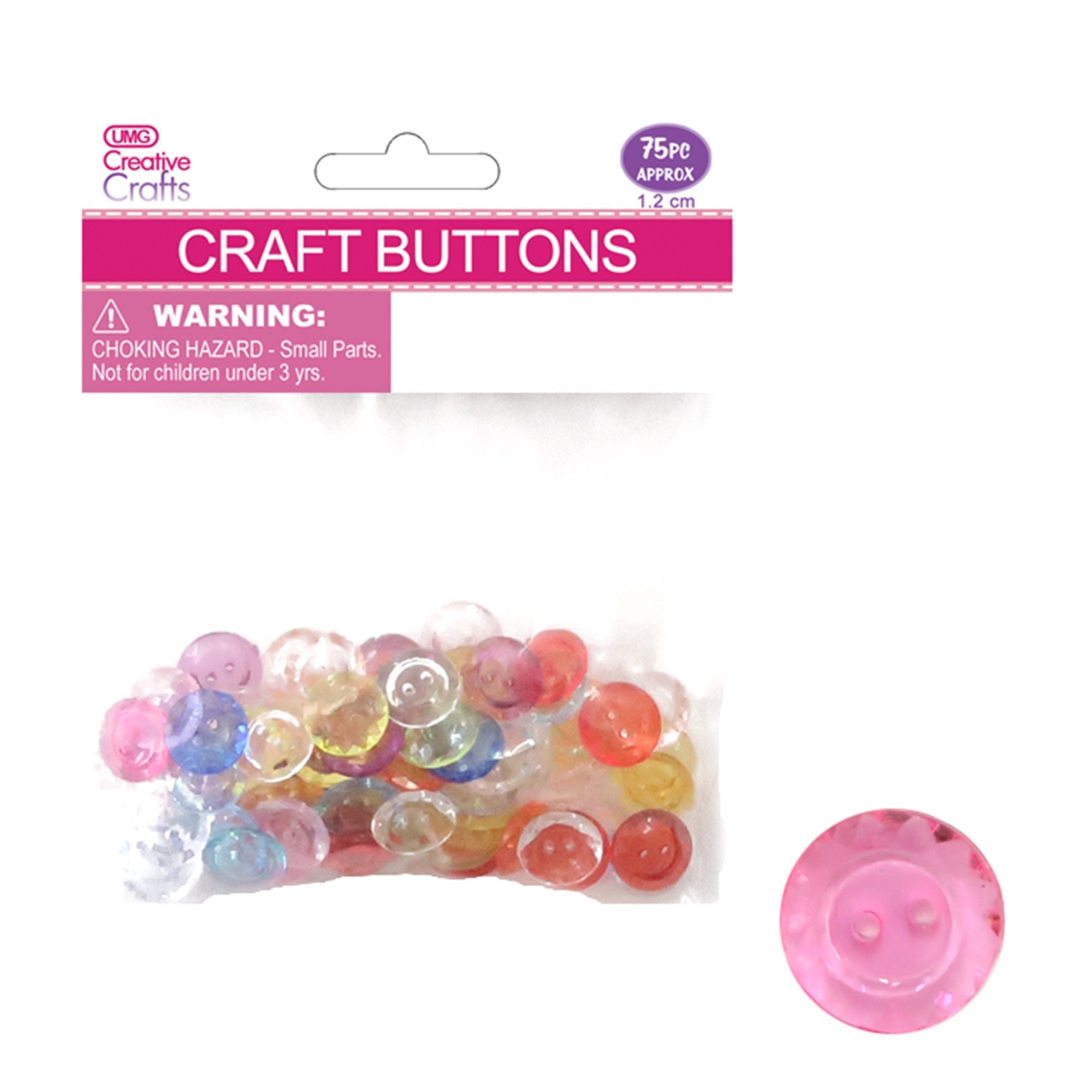 CRAFT BUTTONS CRYSTAL MIXED COLORS 1.2CM 75PC