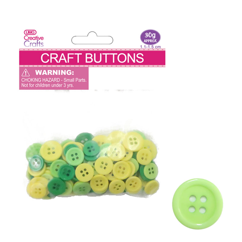 CRAFT BUTTONS GREEN-YELLOW GRADIENTS MIXED SIZES 30G