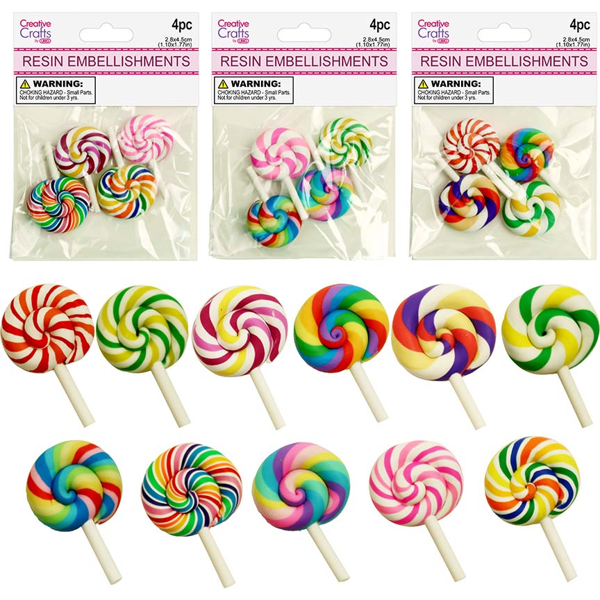 RESIN LOLLIPOP CRAFTS 2.8CMx4.5CM 4PC
