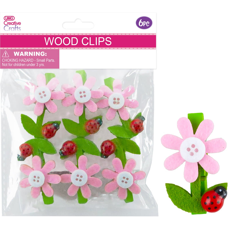 CRAFT FLOWER/LADYBUG CLIPS 6PC 4.5CMx3.5CM