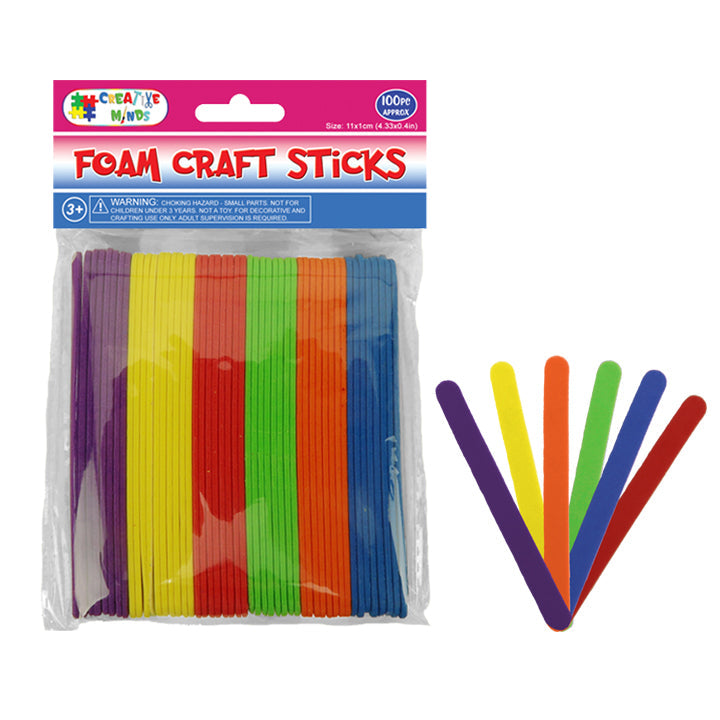 FOAM CRAFT STICKS 11CMx1CM 100PC