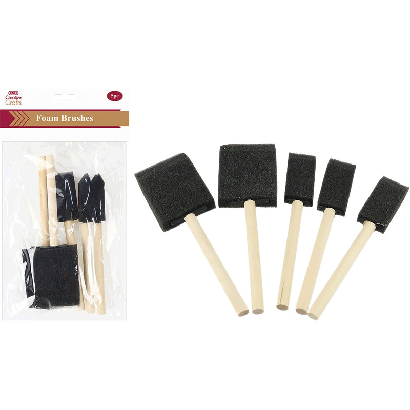 FOAM BRUSH WOOD HANDLE 5PCS BLACK