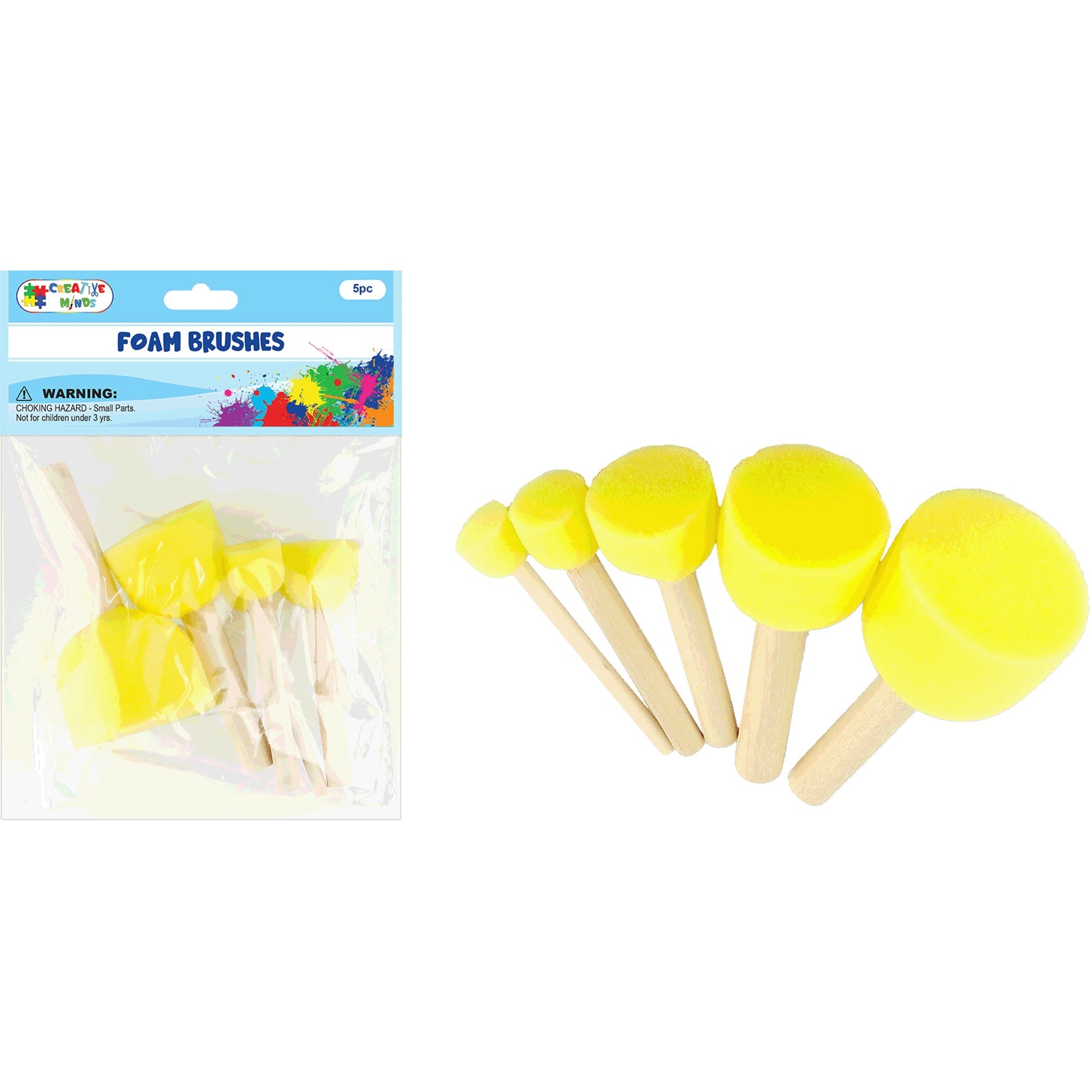 FOAM BRUSH WOOD HANDLE 5PCS YELLOW