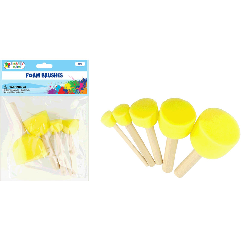 FOAM BRUSH WOOD HANDLE 5PCS YELLOW