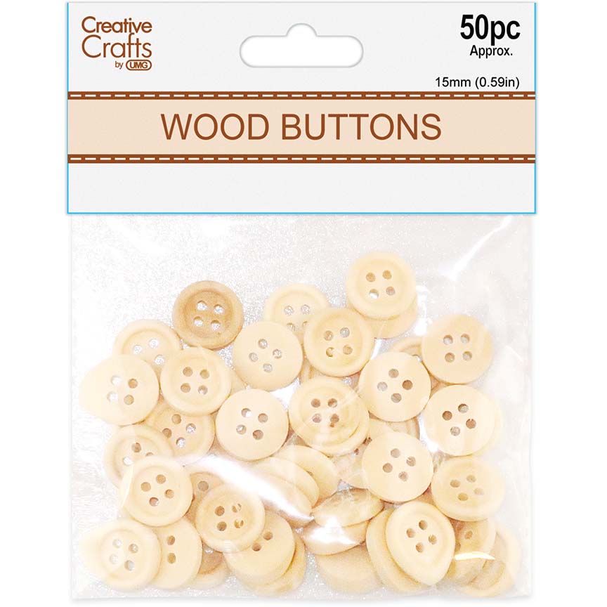 WOOD CRAFT BUTTONS (NAT) 15MM 50PC