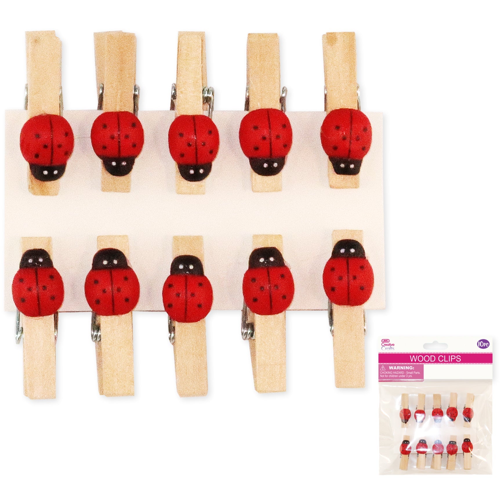 LADYBUG WOOD CLIP 3.5CM 10PC