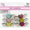 FELT ANGEL WING HEART GLIT 6PC 2x5.5CM