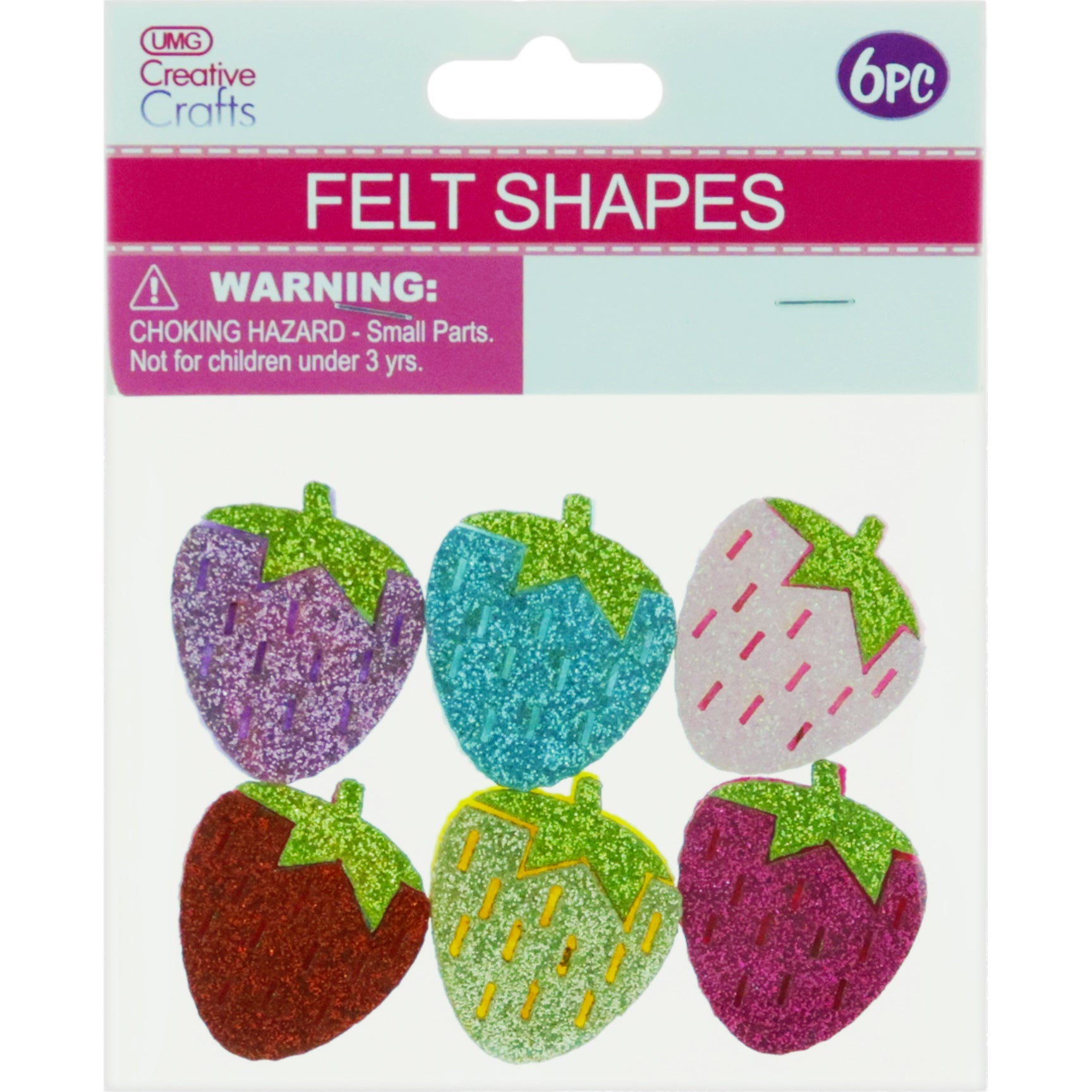 FELT STRAWBERRY GLIT 6PC 3.5x3CM