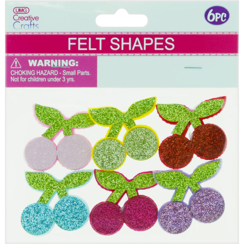 FELT CHERRY GLITTER 6PC 3.8x3CM