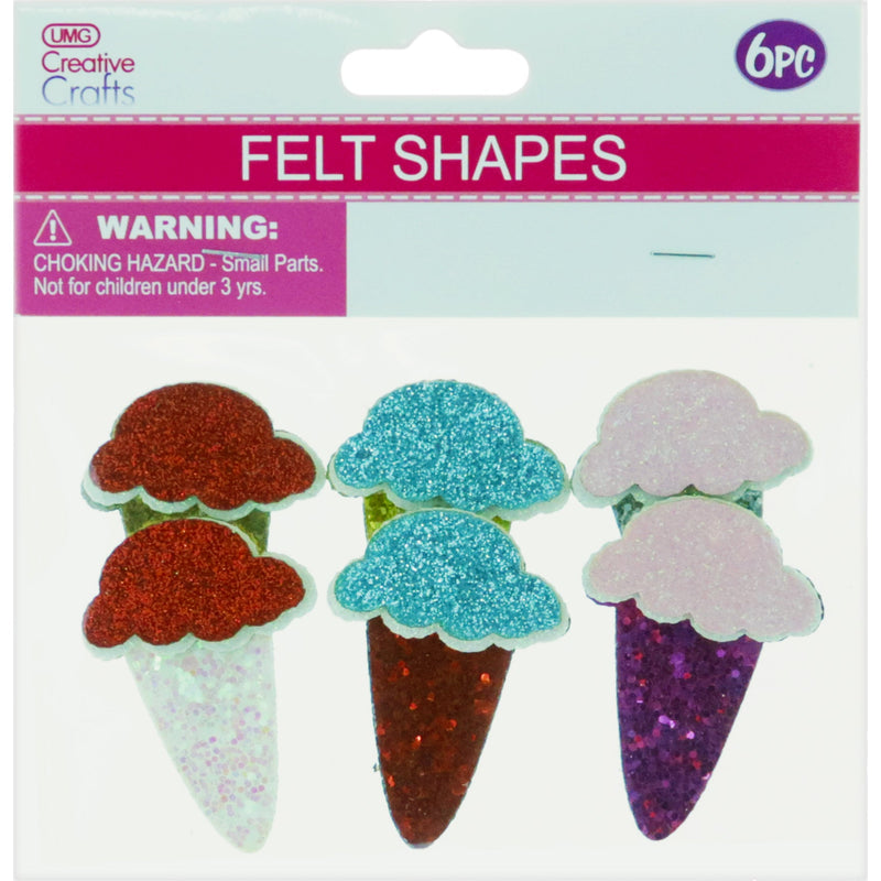 FELT ICE CREAM GLITTER 6PC 5x3.5CM