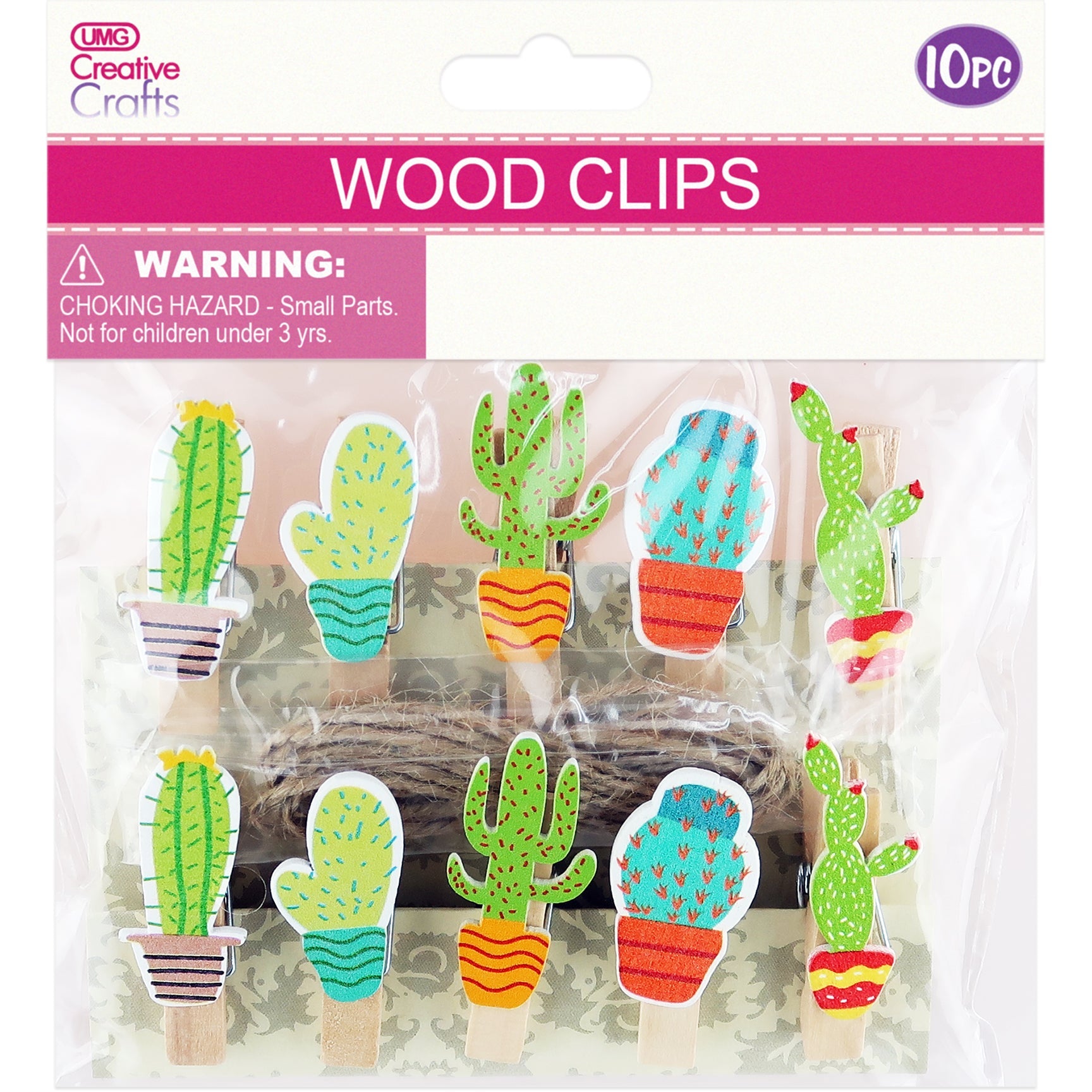 WOOD CRAFT CLIPS CACTUS 10PC