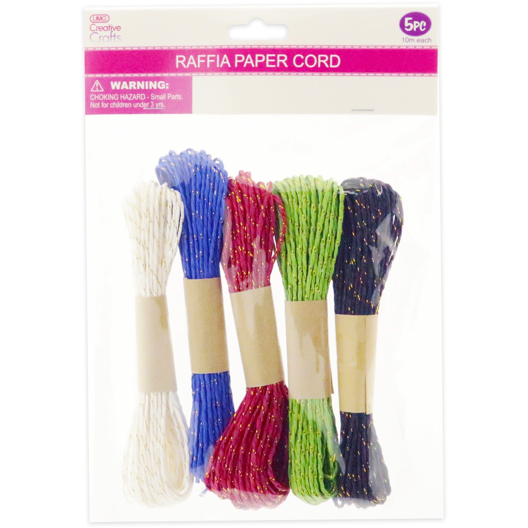 RAFFIA PAPER CORD W/GOLD 5PC X 10M EA