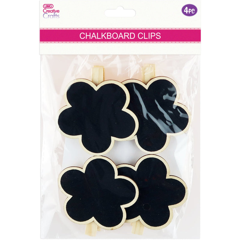 WOOD FLOWER CKBOARD CLIPS 7.2CM 4PC