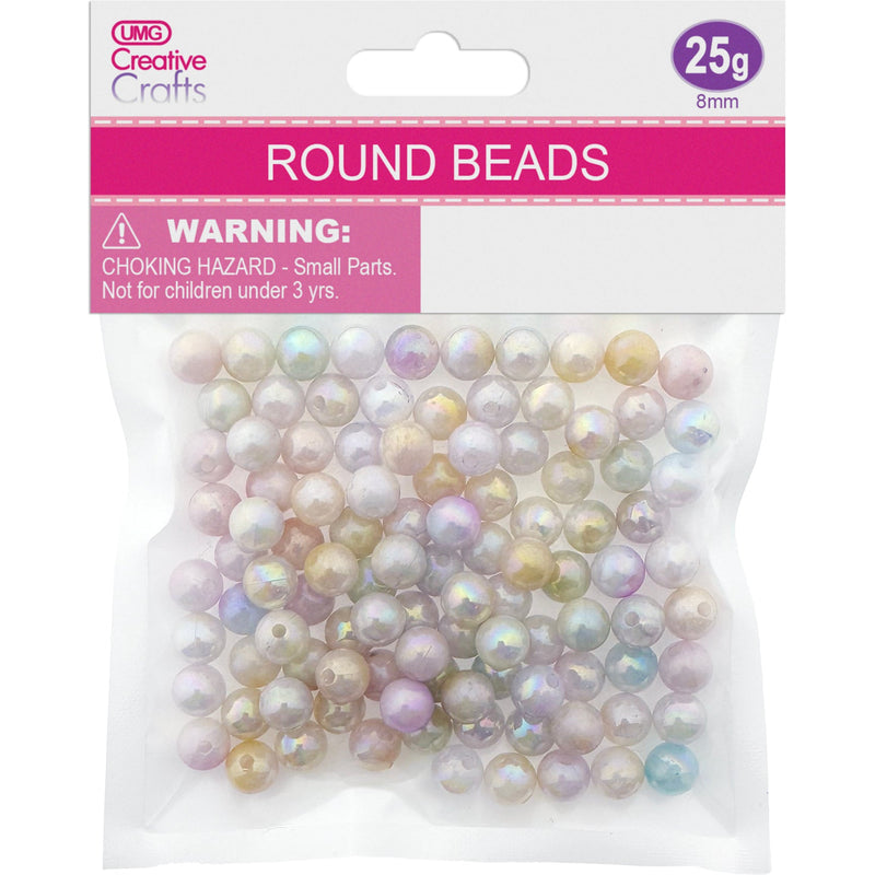 BEAD ROUND 8MM 25G PASTEL MIX COLOR