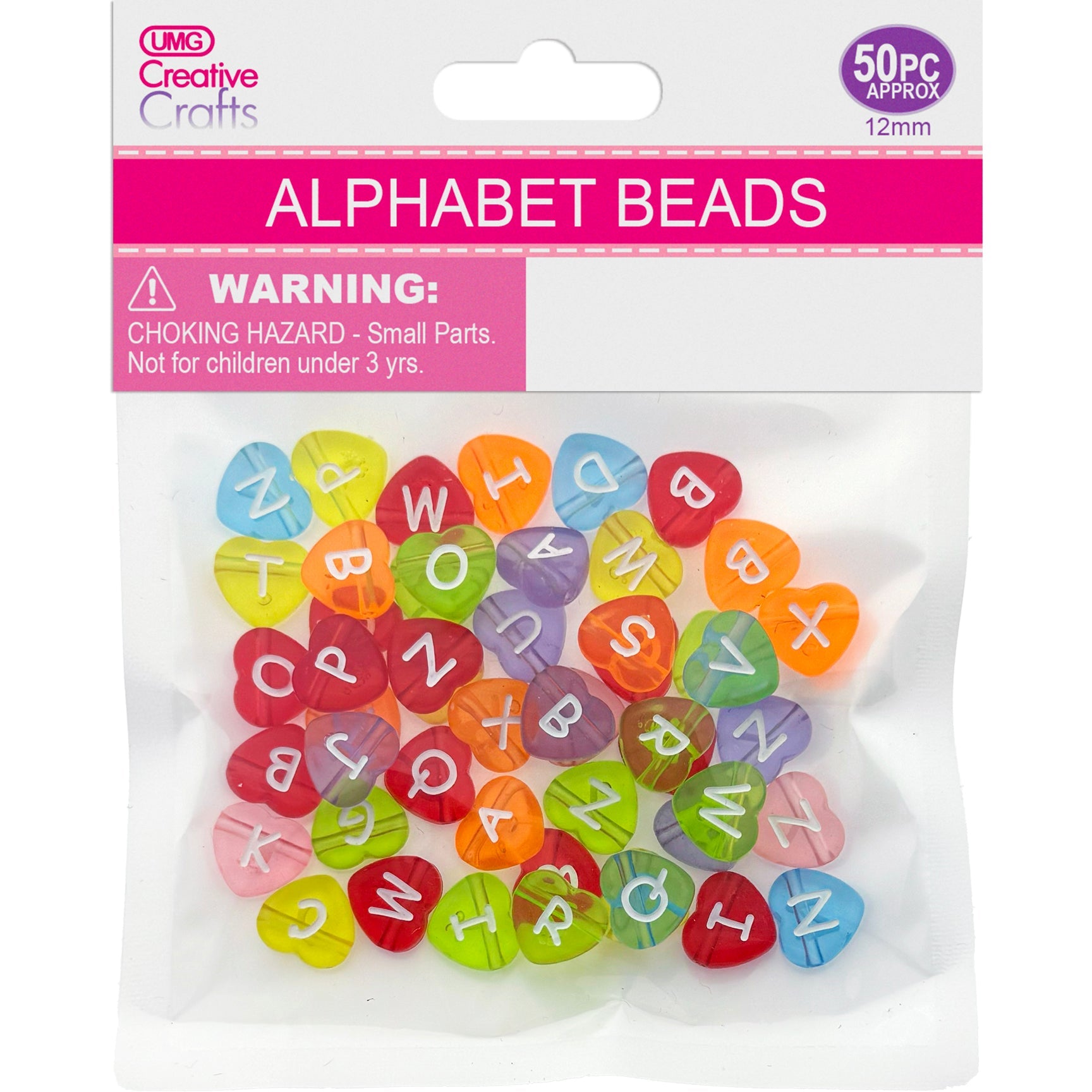 ALPHABET BEADS HEART 12MM 50PC COLOR