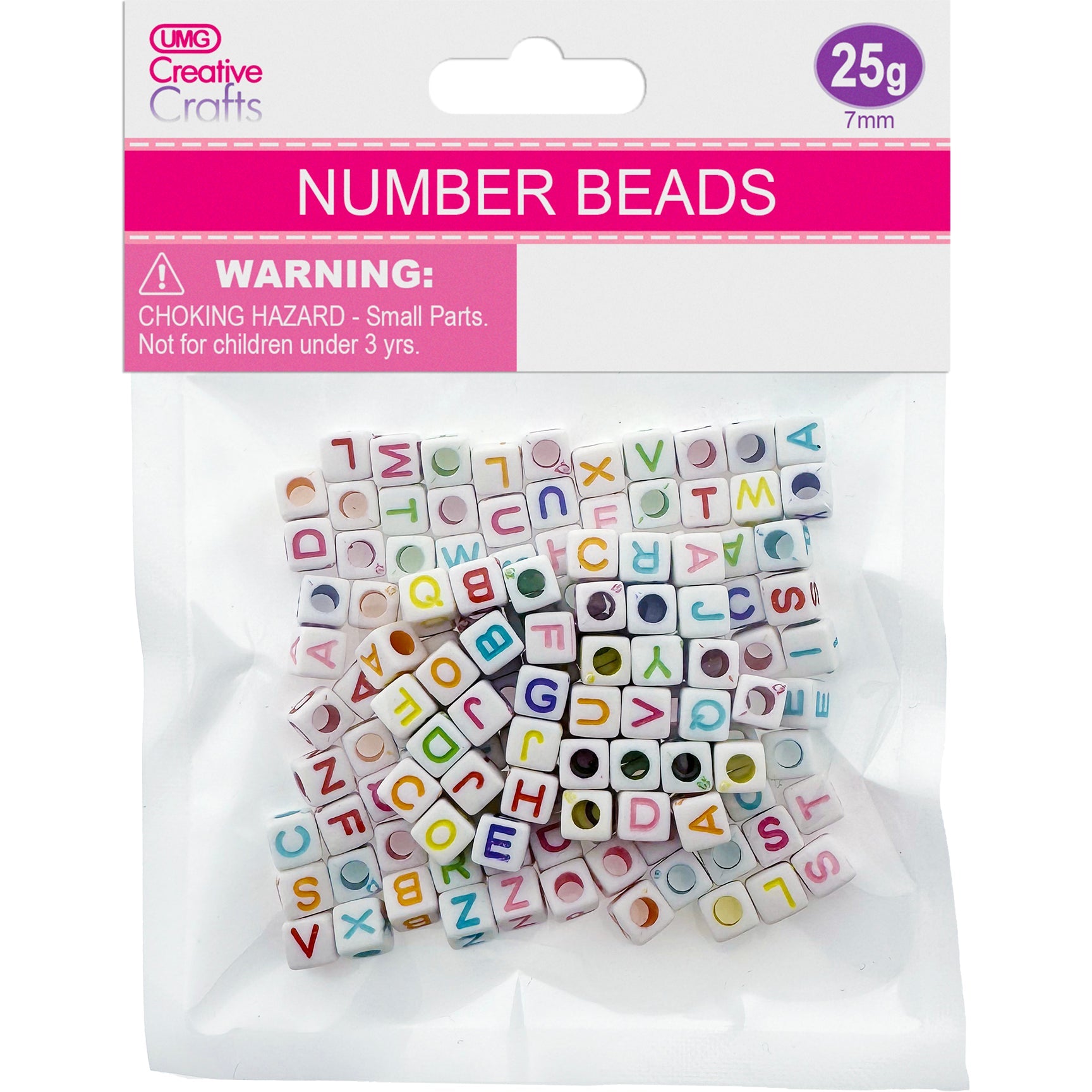 NUMBER BEADS SQUARE 7MM 25G WHITE BG