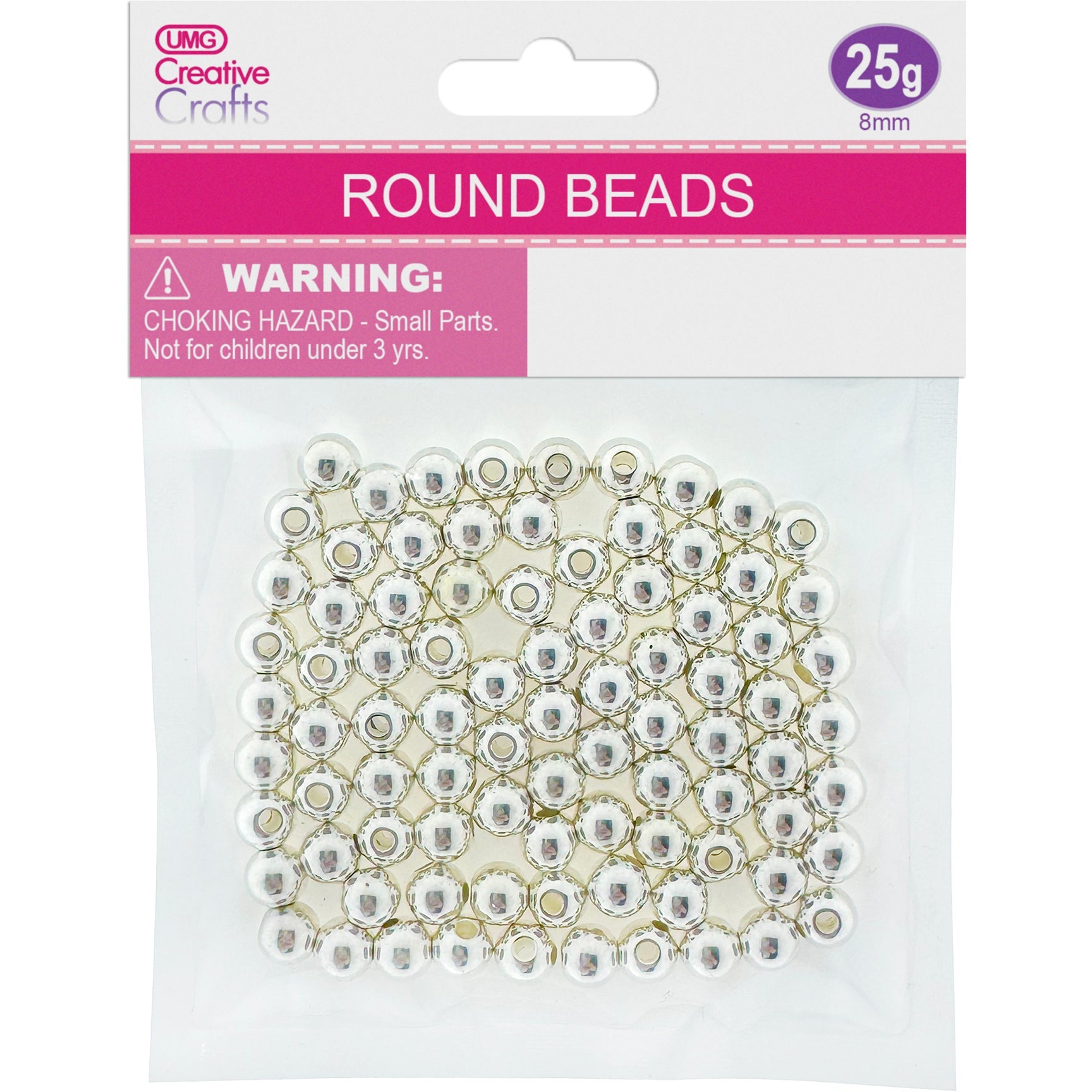 ROUND BEADS #8 METALLIC SILVER 25G