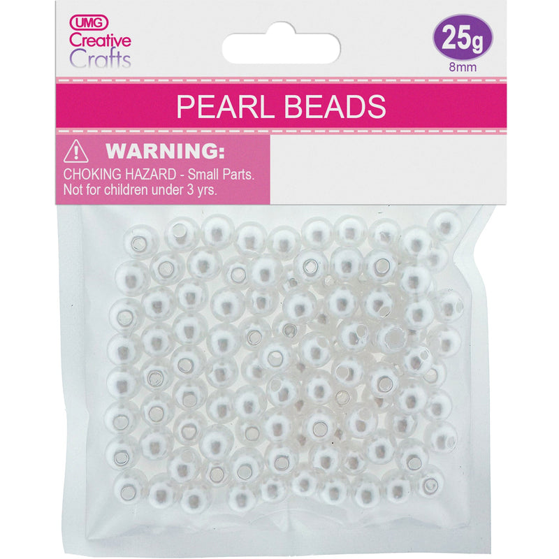 PEARL BEADS 8MM WHITE 25G