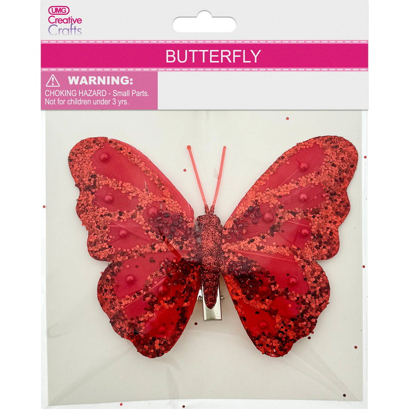 BUTTERFLY CLIP EMB RED 12CM 1PC