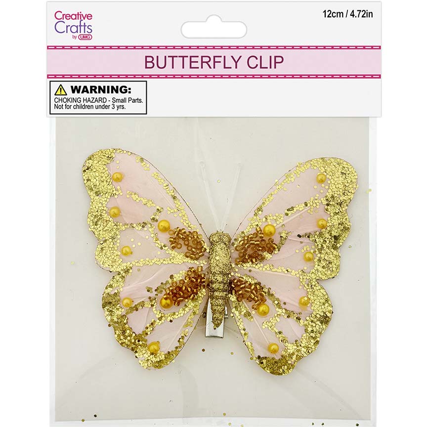 BUTTERFLY CLIP EMB GOLD 12CM 1PC