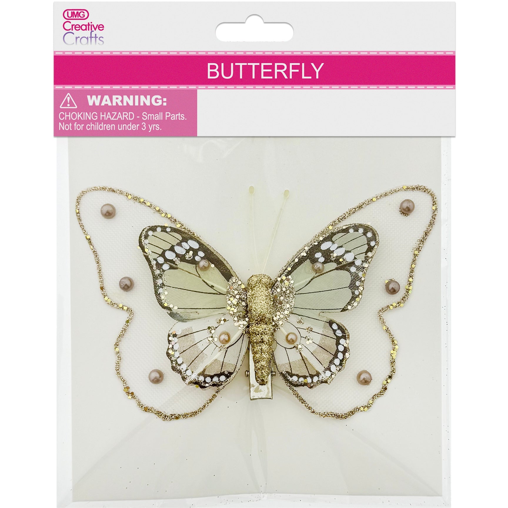 BUTTERFLY CLIP EMB CHAMPAGNE 12CM 1PC