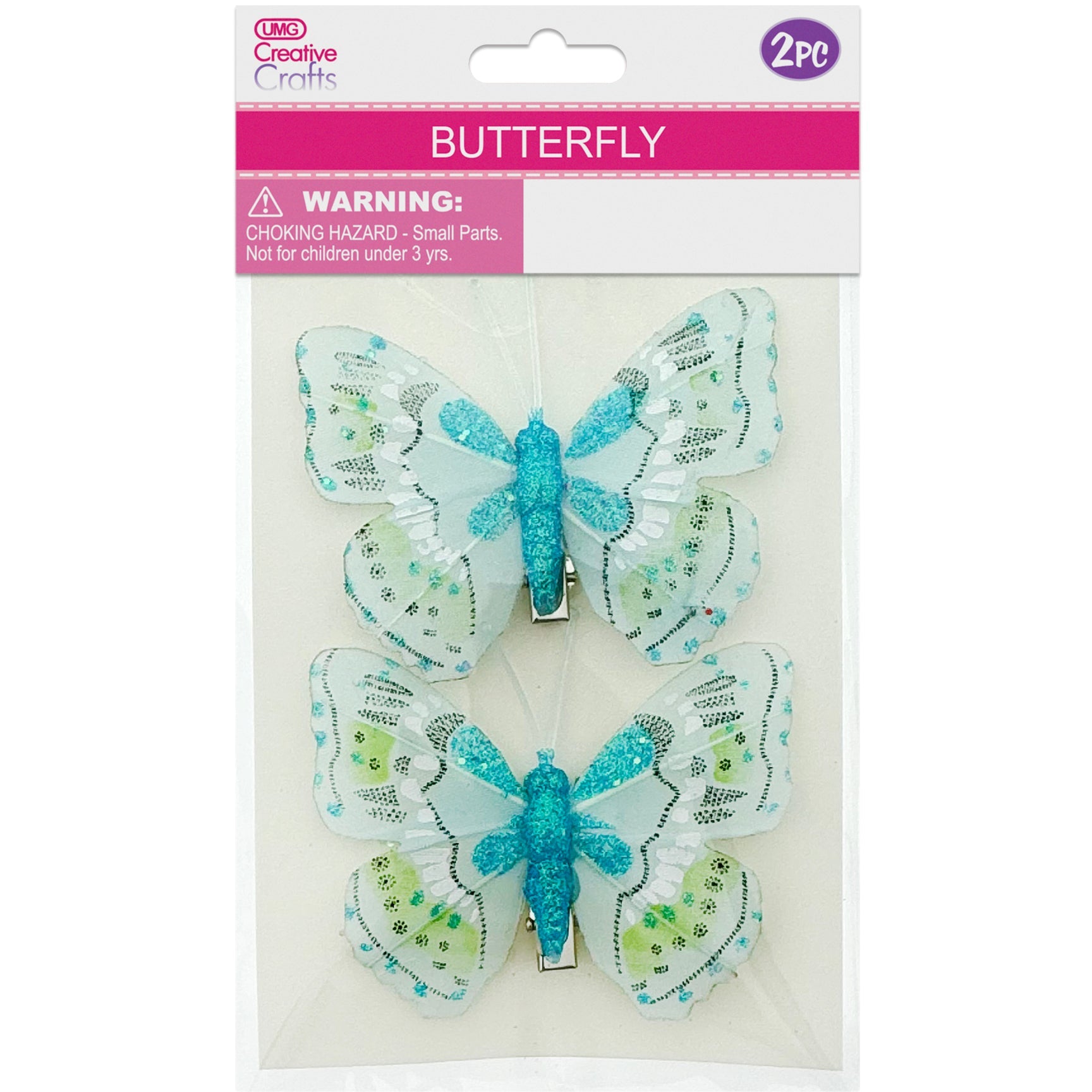 BUTTERFLY CLIP EMB BLUE 2PC 8CM