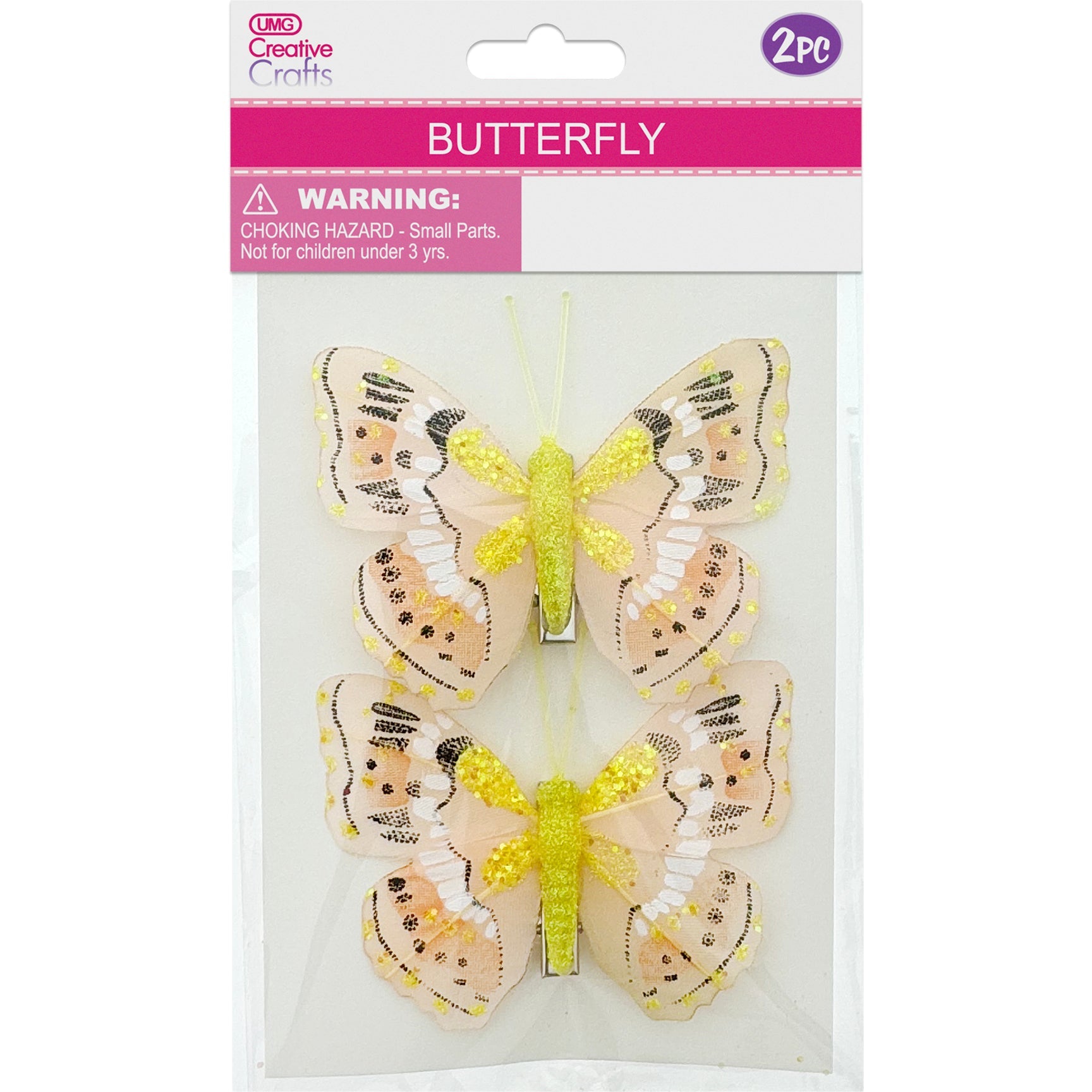 BUTTERFLY CLIP EMB YELLOW 2PC 8CM