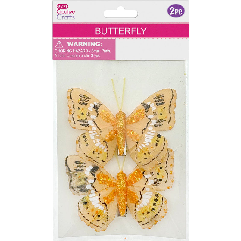 BUTTERFLY CLIP EMB ORANGE 2PC 8CM