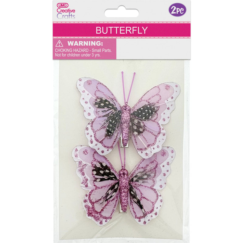 BUTTERFLY CLIP EMB PURPLE 2PC 8CM